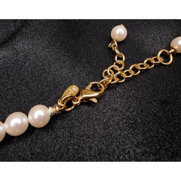 Vintage Napier Gold-Tone Necklace With Faux Pearl & Rhinestone Pendant - Picture 6 of 6